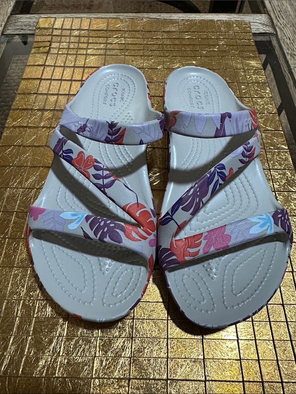 CROCS Women's Lavender Floral Multi-Color Strap Sandals